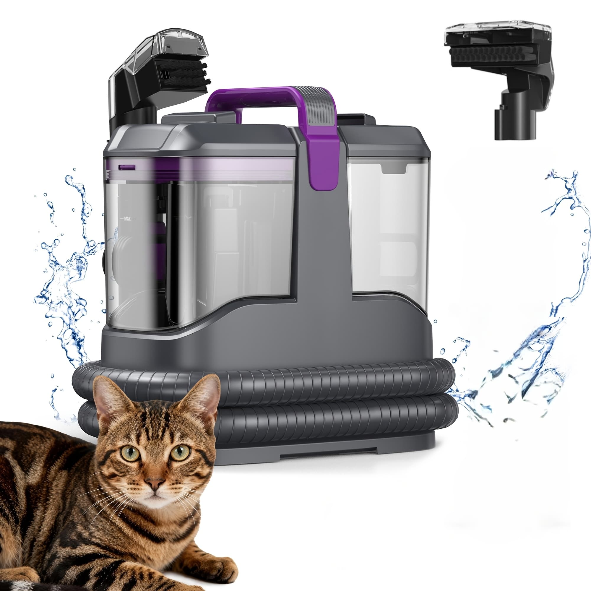 TEMU New Portable Carpet And Upholstery Cleaner With 2 Brushes And Remover Formula Spot, Power Suction, With Multifunctional Tools, Stain For Pets, Stairs, Sofa Carpets, Upholstery, Car Seats