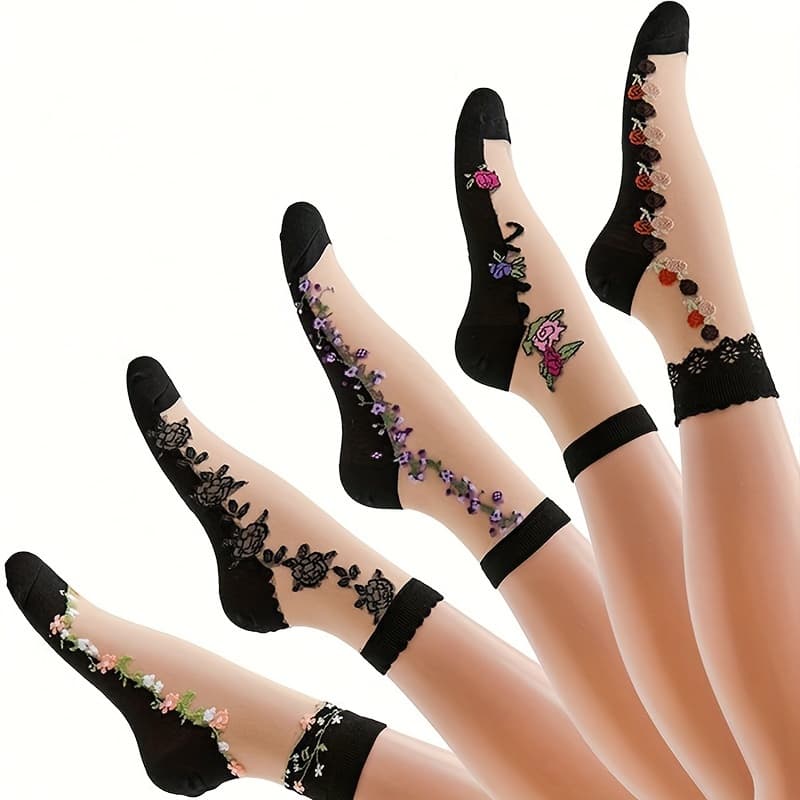 TEMU Multi- Pairs Mid-calf Socks - - Flower All-match Summer Breathable Socks