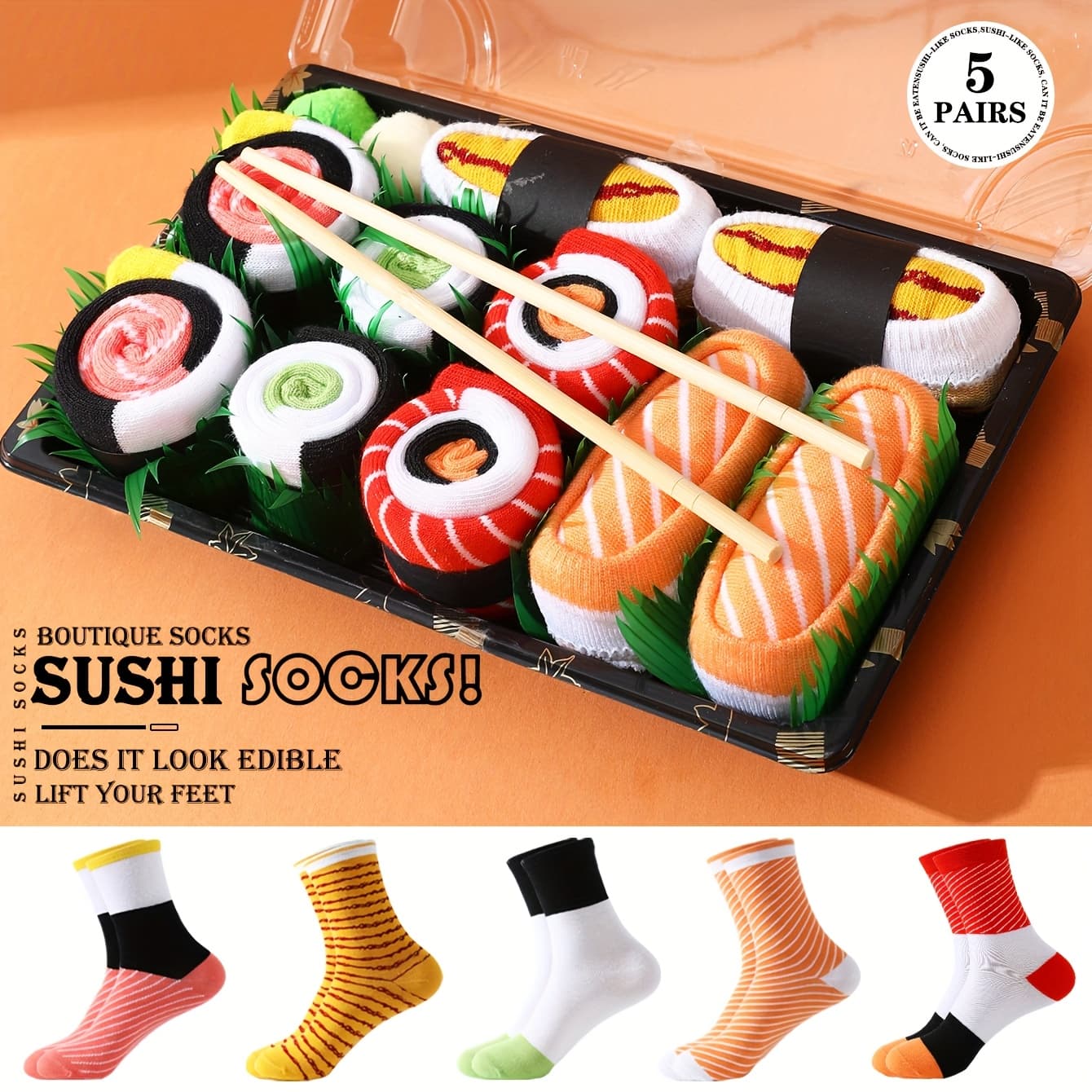 TEMU 5 Pairs Of Men's Multi-colored Stripes Contrasting Salmon Whimsical, , Soft, Comfortable And Breathable, Easy Design, Suitable For Leisure Parties To Enhance The Festive Atmosphere