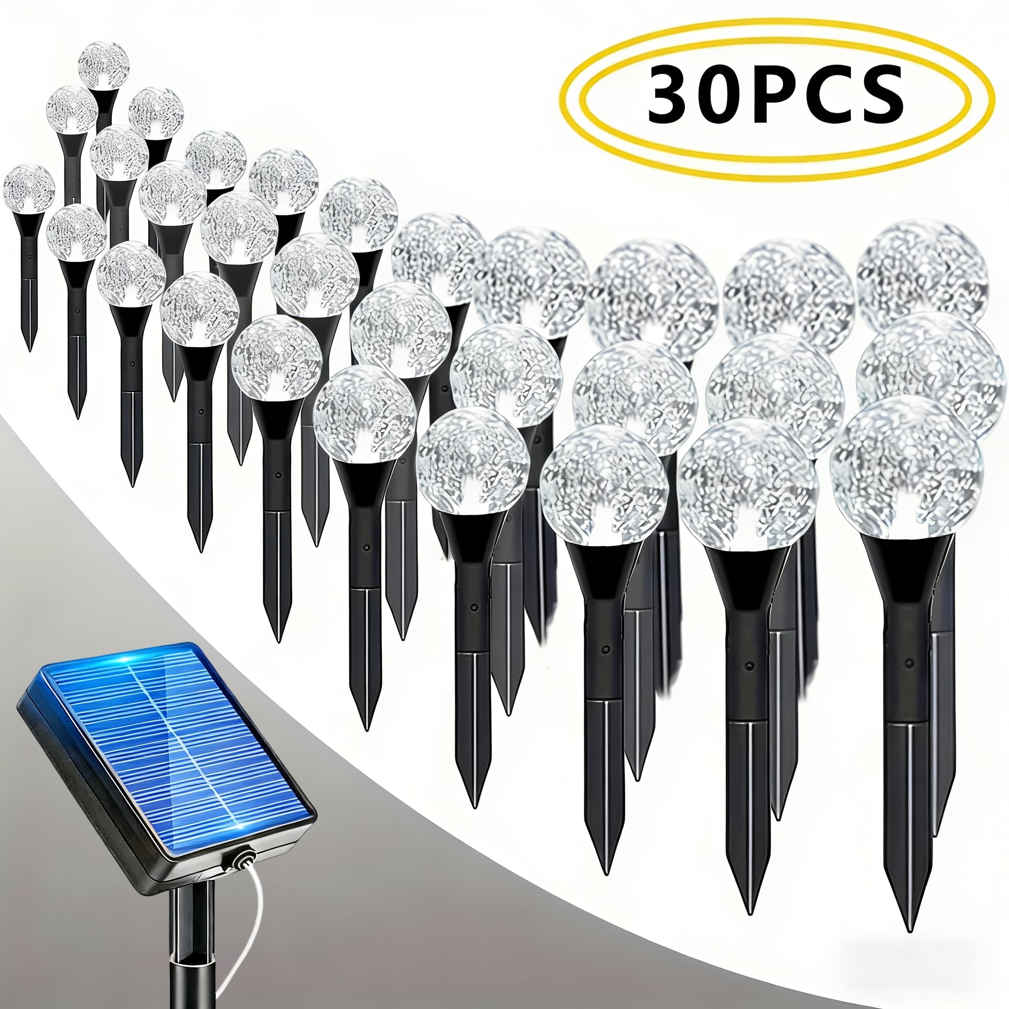 TEMU 30pcs Outdoor Solar Lights Ip44 Crystal Ball String Lights With Light Sensor & 8 Lighting , Lawn Light Strip Suitable For Gardens, , Patios, Path Lights With Plug-and-play Installation (no)
