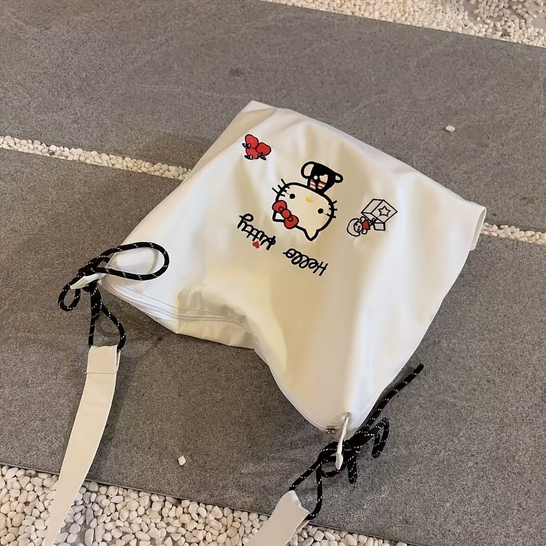 TEMU [authorized]1pcs Hello Kitty Embroidered Handbag, Cute Cartoon Large-capacity Single-shoulder Bag, Zipper Closure, Adjustable Shoulder Strap, Exquisite Embroidered Pattern