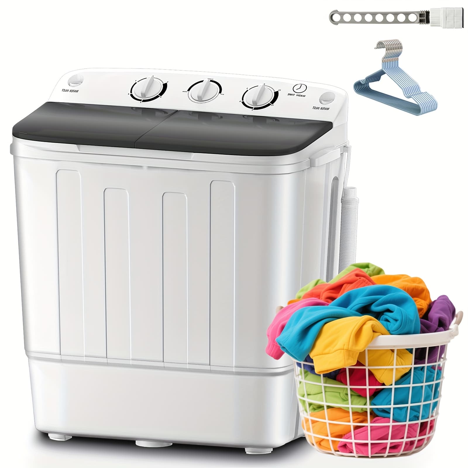 TEMU 19lbs Capacity Portabledouble Drum Washer Hangers And 1drying Rod - Space, 1300rpm, Energy Andtakes Care Of Your Clothes - Great For Smallloads, Camping And Caravanning!