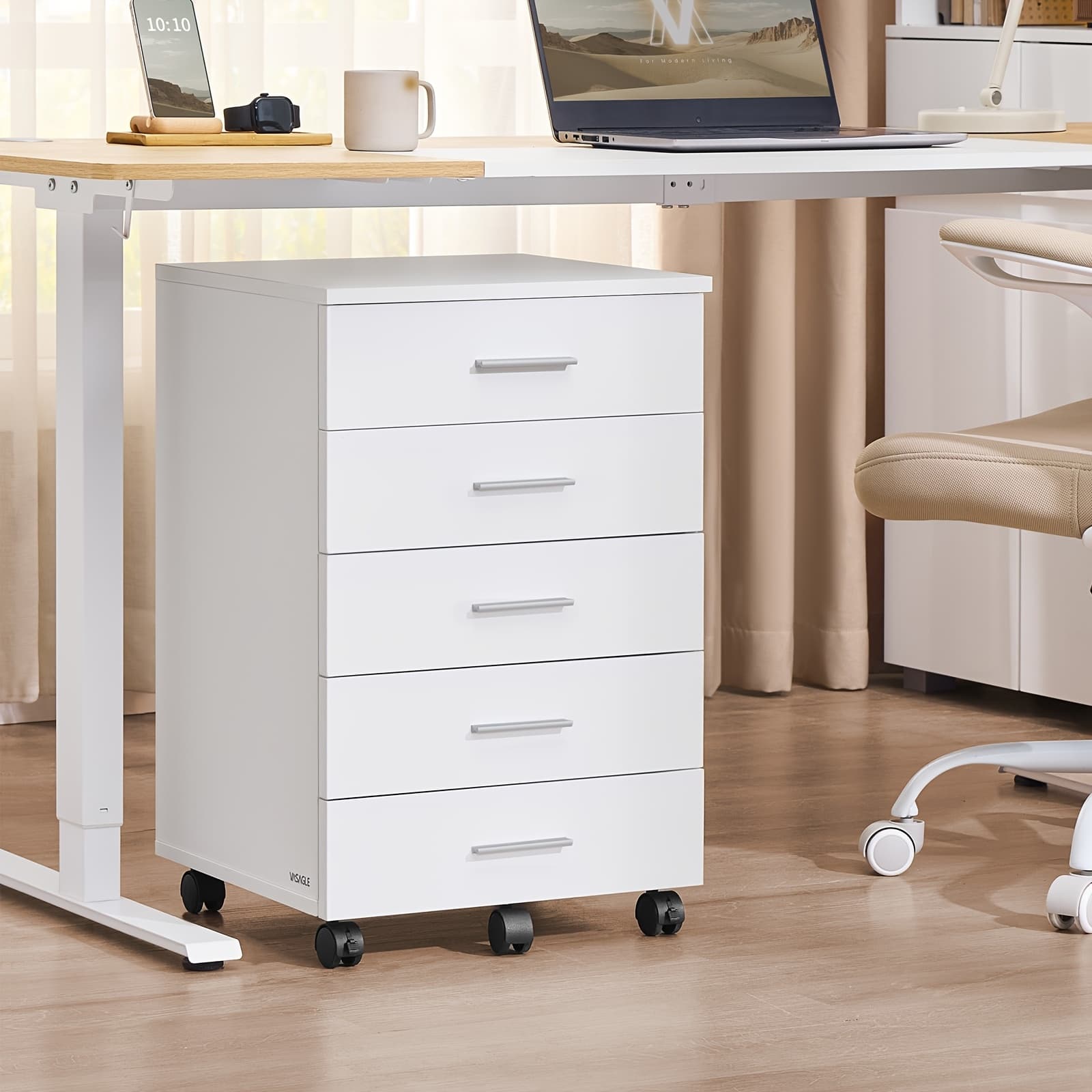 TEMU File Cabinet, Mobile Pedestal Filing Cabinet With Wheels, Printer Stand With 5 Drawers, Sliding Rails, For Study, Home Office