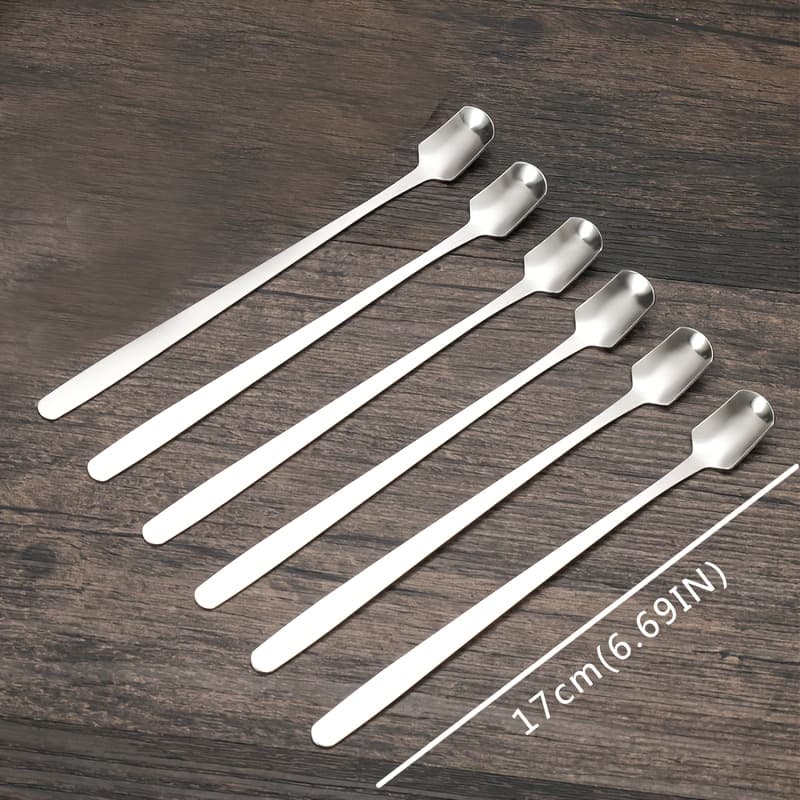 TEMU 6 Pack Stainless Steel Long Handled Mixing Square Spoon Coffee Spoon, Blender Dessert Spoon, Tea Coffee Ice Cream Milkshake Cold Drink, Great For Party