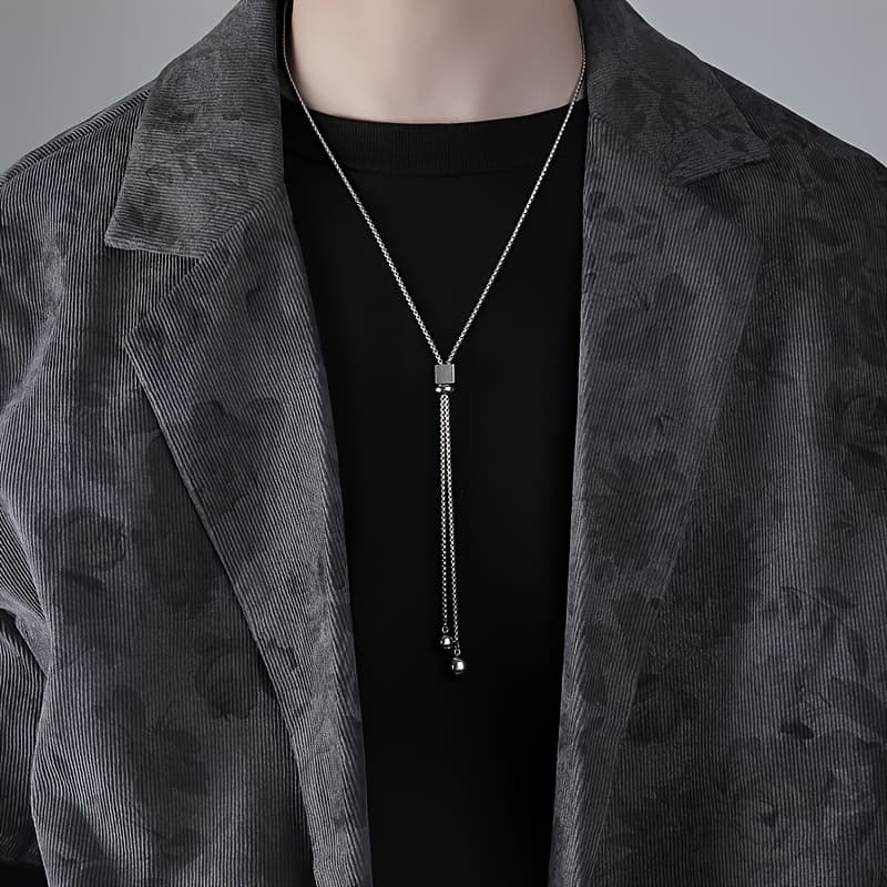 TEMU 1pc 201 Stainless Steel Sliding Men's Necklace, Versatile Sweater Chain For Daily Wear