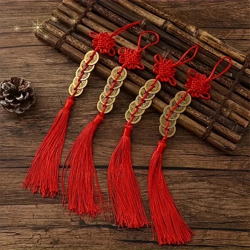 TEMU 4pcs Red Chinese Knot With , Copper Shui Wealth Success Charm, Home Car Hanger Decor For Living Room, Office, Valentine's Day & New Year Gift