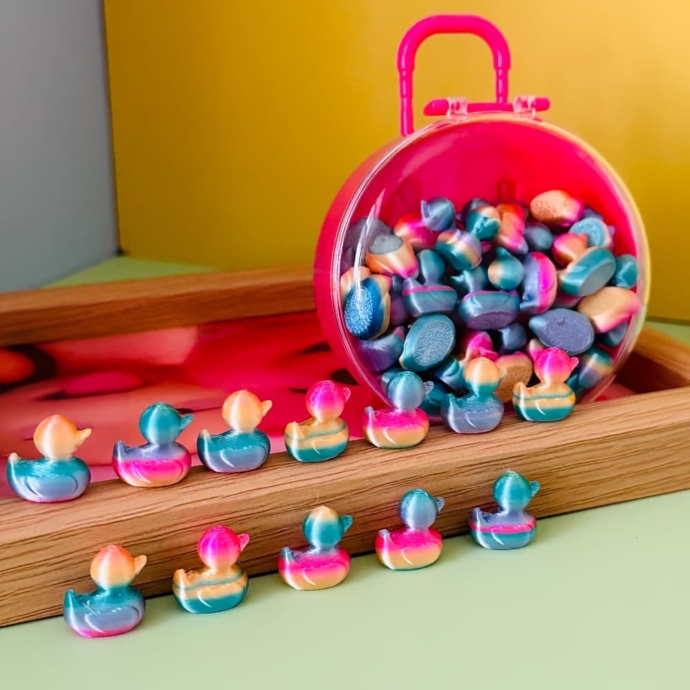 TEMU 40 Mini Rainbow Ducks+1 Mini Luggage Set, Realistic Ducks Diy Handmade Decoration, Christmas And New Year Gifts, Crafts