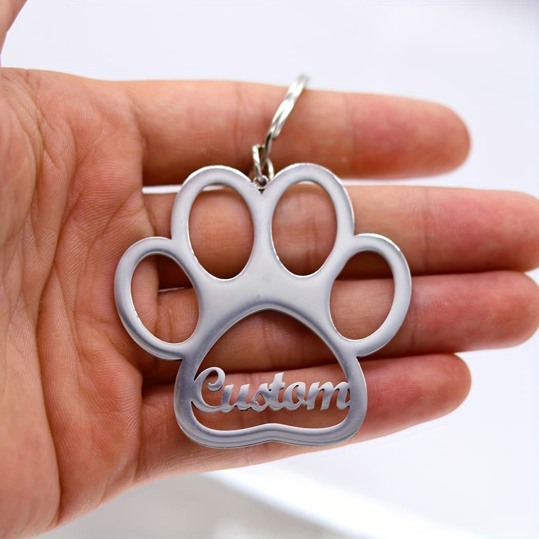 TEMU A Custom-designed Keychain Featuring A Paw Print - Engraved With A Personal Name, Cute Cartoon Dog Paw Design, Perfect Accessory For Day, Suitable For Men And Women