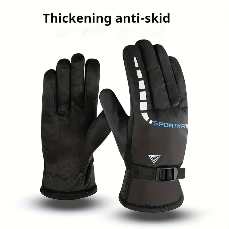 TEMU Winter Men's Warm Full Finger Gloves, , Fleece Lined, Motorcycle Riding And E-bike Riding, Outdoor Sports Ski Gloves