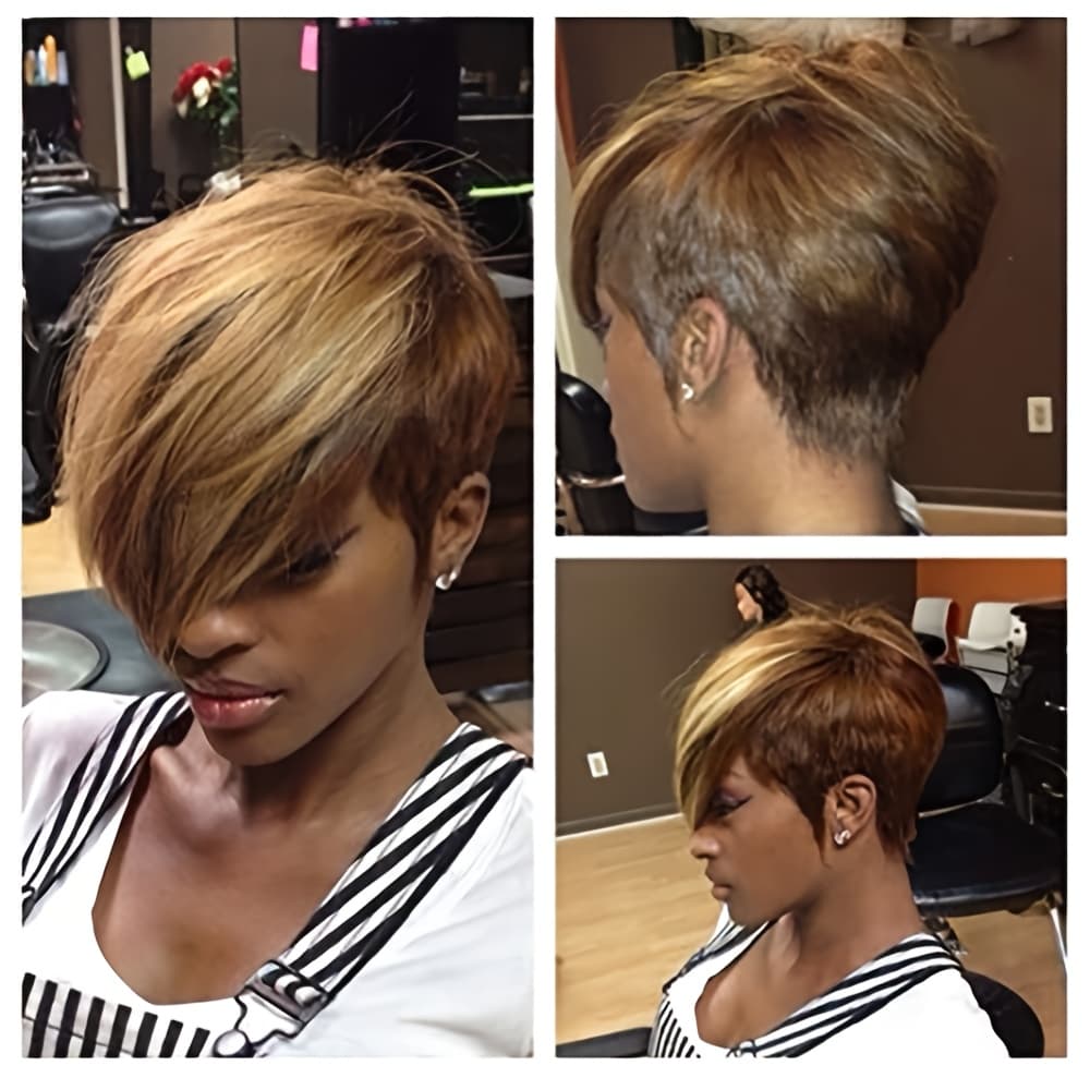 TEMU Synthetic Short Haircut Wig Colorful Wigs For Christmas Day Mixed Brown Blonde Hair Wig Synthetic Hairstyles 2 Tones Haircut Wig For Woman