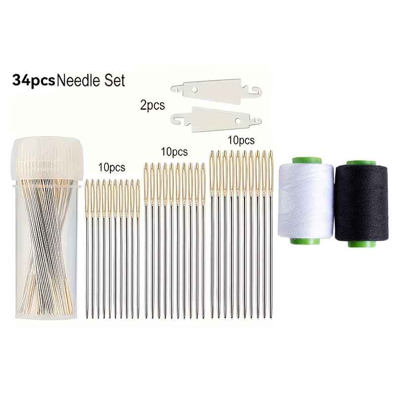 TEMU A Set Of 34 Hand Stitches With A 2ppcs Threader - Hand Enthusiasts, Sewing Supplies | Easy-to-insert Needles | Durable Thread