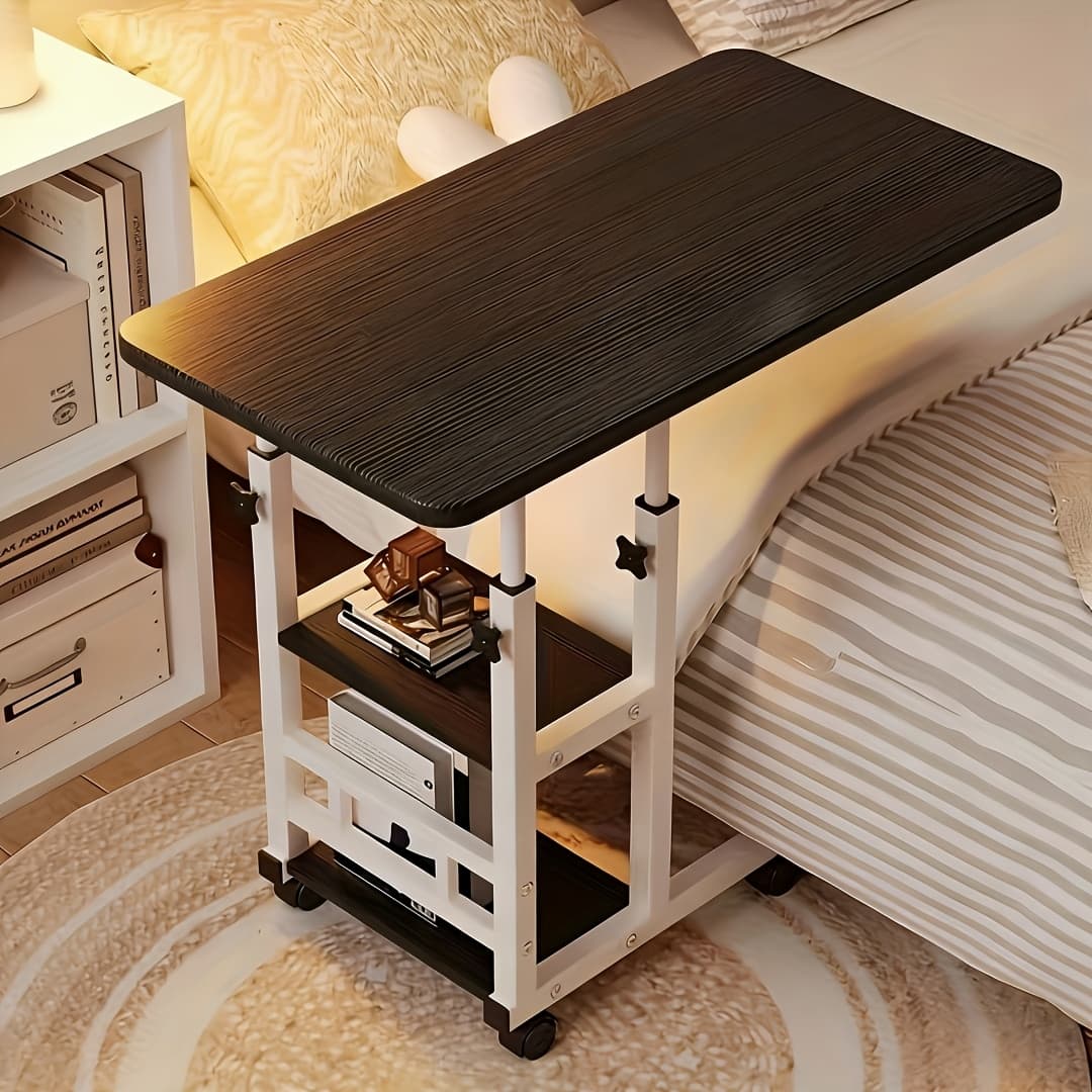 TEMU Adjustable Height Computer Desk, Mobile Side Table, Table, Double-layer Storage Rack, Suitable For Bedroom And Living Room, Adjustable Height Bedside, Suitable For Home, Dormitory, Lazy Off