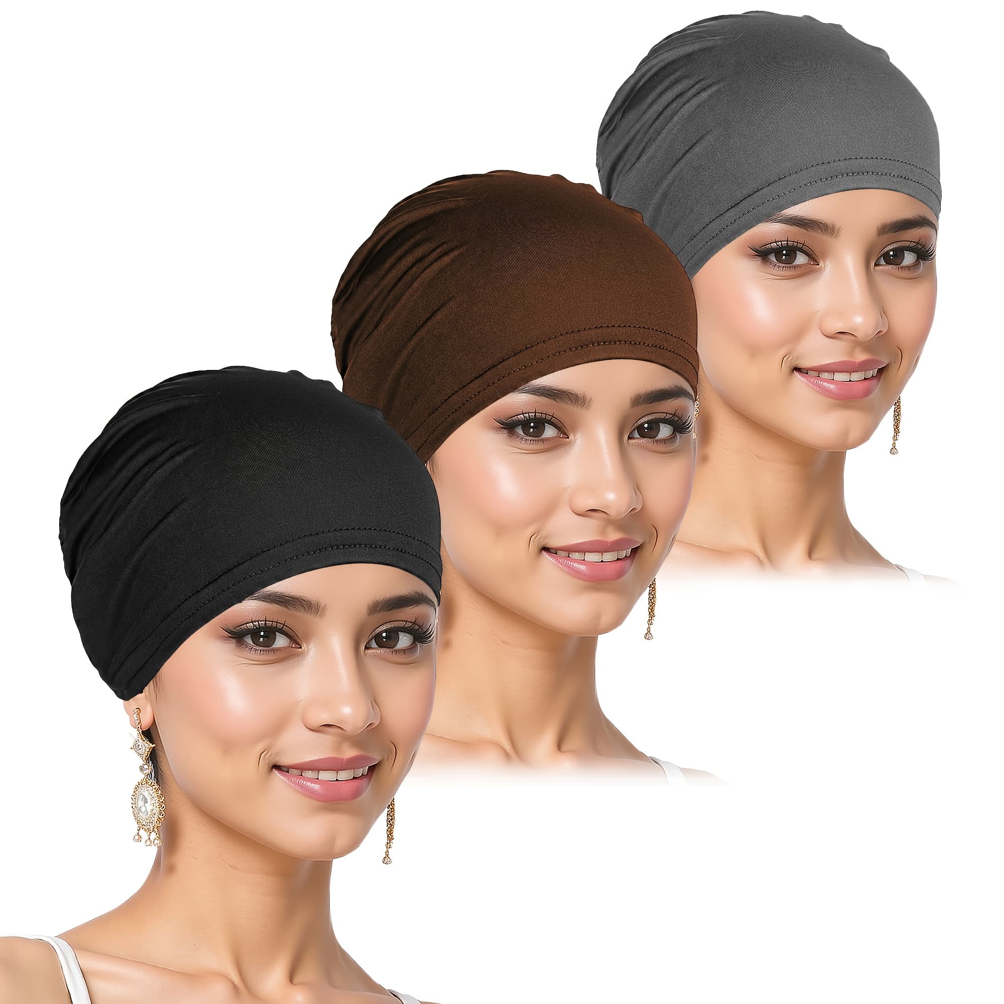 TEMU 3pcs Women's Turban Hijab Set - Fashionable Soft Headscarves And Base Caps - Breathable For Travel, Shopping