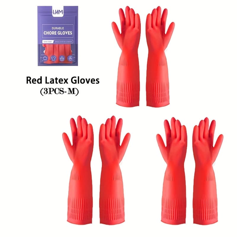TEMU 3 Pairs Of Dishwashing Gloves, Suitable For Kitchen And Household Cleaning - Long Sleeved Mouth 17.71 Inches (approximately 45 Centimeters), Reusable, Flexible And Durable Anti Slip (red)