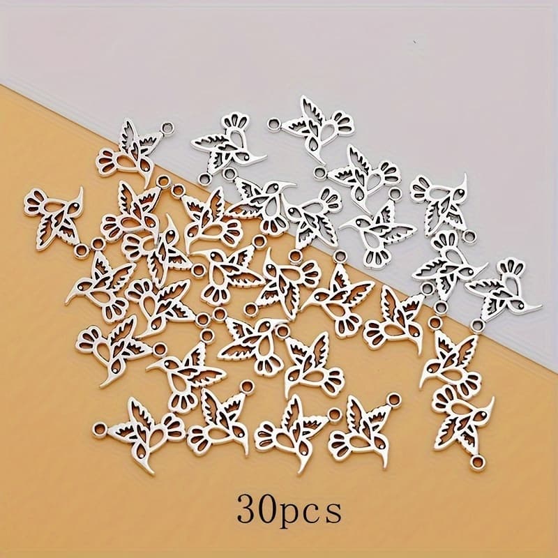 TEMU 30pcs Hollow Bird Charm Alloy Bird Animal Ancient Silvery Tibetan Silvery Making Bracelet Diy Earrings Necklace Bird Pendant Handmade Fashion Jewelry