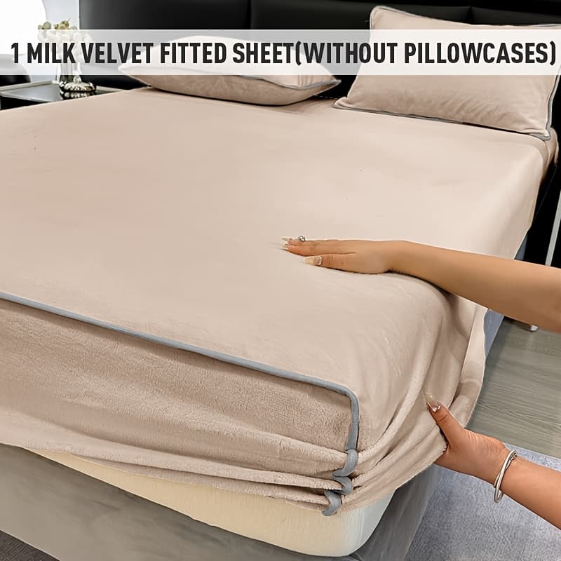 TEMU 1pc Flannel Fitted Sheet Twin Full King Size Deep Pocket, Soft Heavyweight Velvet Bottom Sheet Mattress Cover Bedding, Xl Fluffy Plush Bed Cover For Summer Autumn Khaki