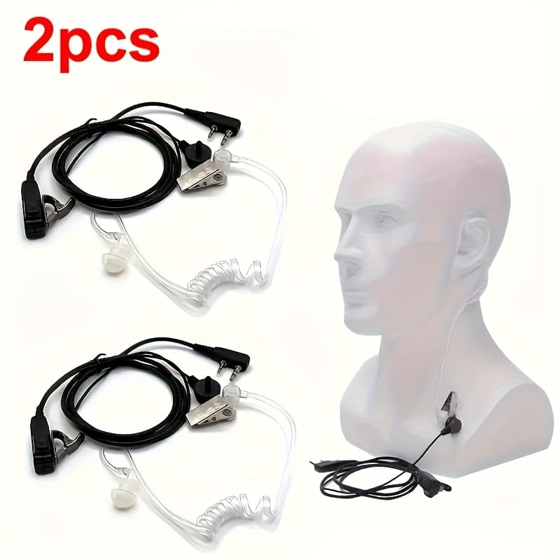 TEMU 2pcs Walkie Talkies Earpiece With Mic 2 Pin Acoustic Tube Headset Compatible With Uv82 Bf-f8hp Ar-152 .5km Range, Black, Without Battery