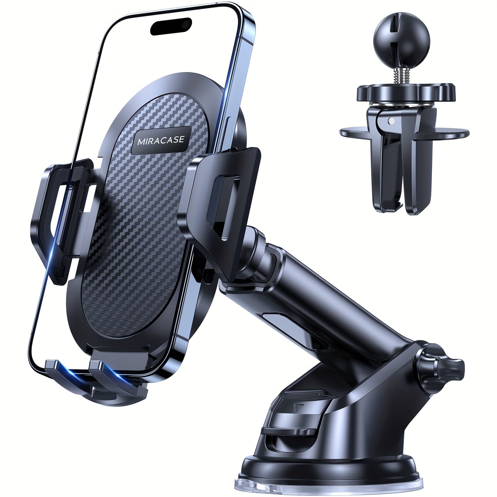 TEMU Miracase Car Phone Holder - Strong Suction Cup Mount For Dashboard & Vent, Compatible With All Smartphones, Durable Abs Material, Secure 360° Viewing , Phone Holder For Car