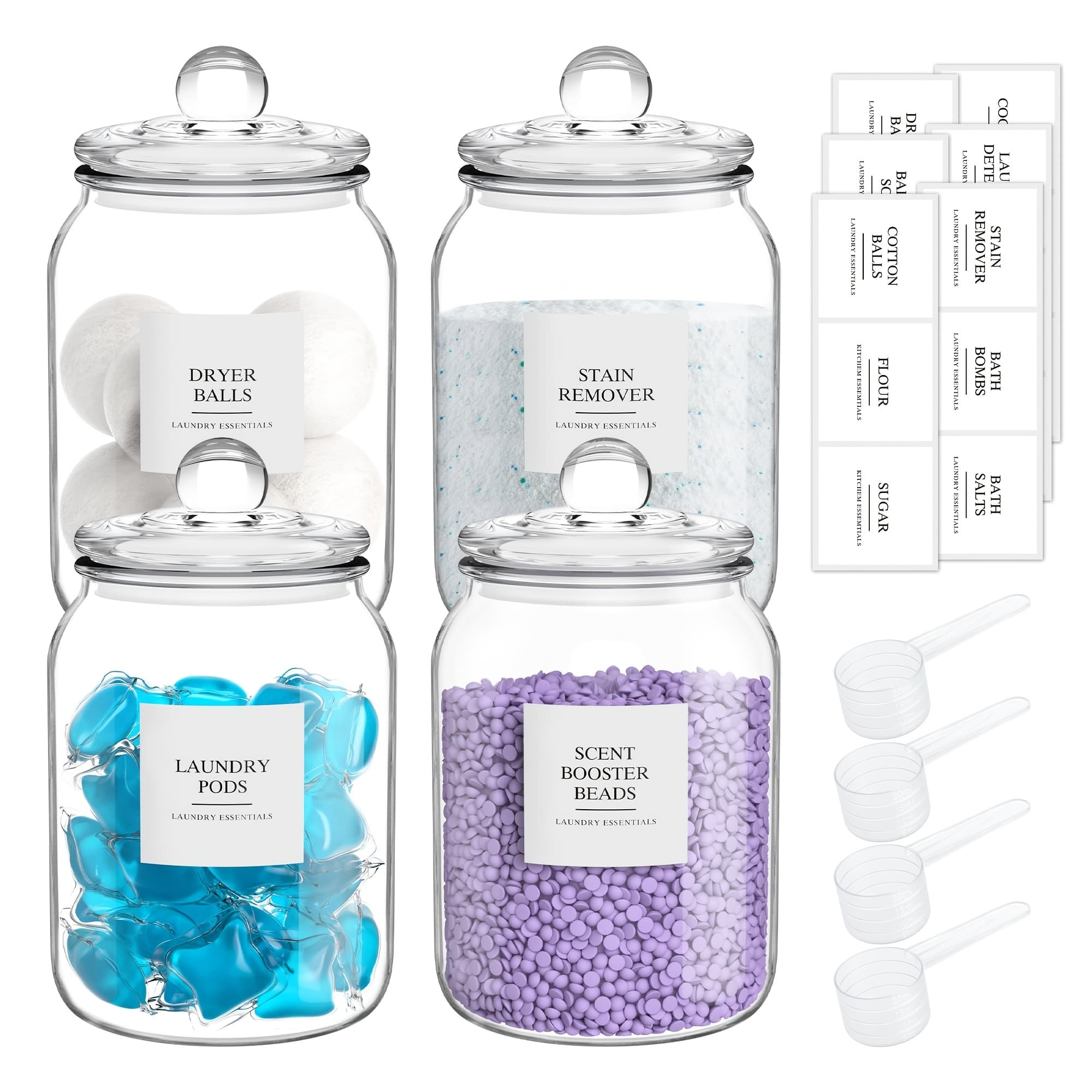 TEMU Half Gallon Glass Jars - Large Airtight Containers With Scoop And Labels For Organization And Storage Laundry, Bath Room, Kitchen And Pantry Holder, Set Of 4