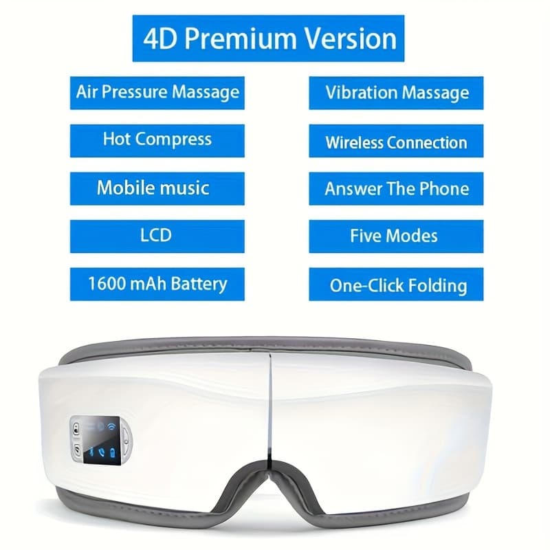 TEMU Eye Massager 4d Intelligent Multi-functional Massager Pneumatic Massage Vibration Massage Hot Compress Music Eye Massage