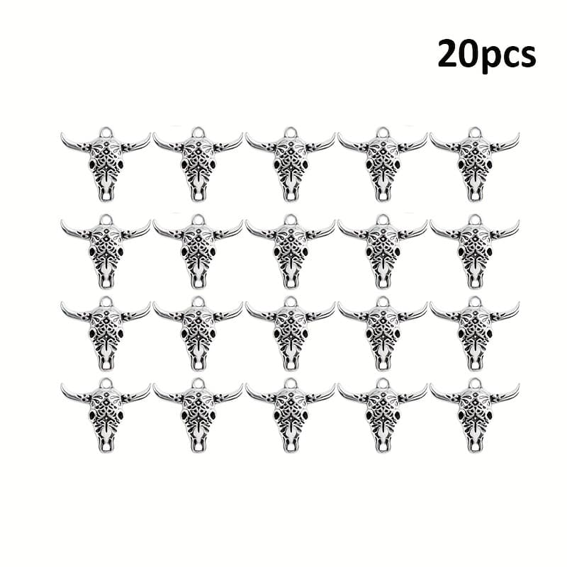 TEMU 20pcs Silvery Hollow Cow Charms Vintage Alloy Western Animal Pendant Cattle Head Dangle Charms For Diy Necklace Bracelet Keychains Jewelry Craft Making