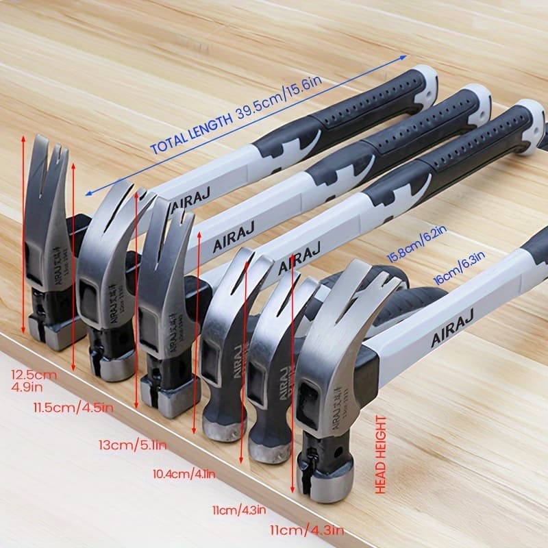 TEMU 3pcs/ 6pcs/ 12pcs Airaj Claw Hammer, 16oz Fiberglass Handle Claw Hammer, Handle Claw Hammer, One-piece Claw Hammer