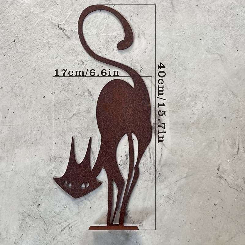 TEMU Outdoor Halloween Garden Rust Metal Cat Fence Decorations, Metal Cat Fence Top Hat Decoration Metal Cat Silhouette Metal Fence Art Decoration Cat Garden Statue.the Product Is Rusty !