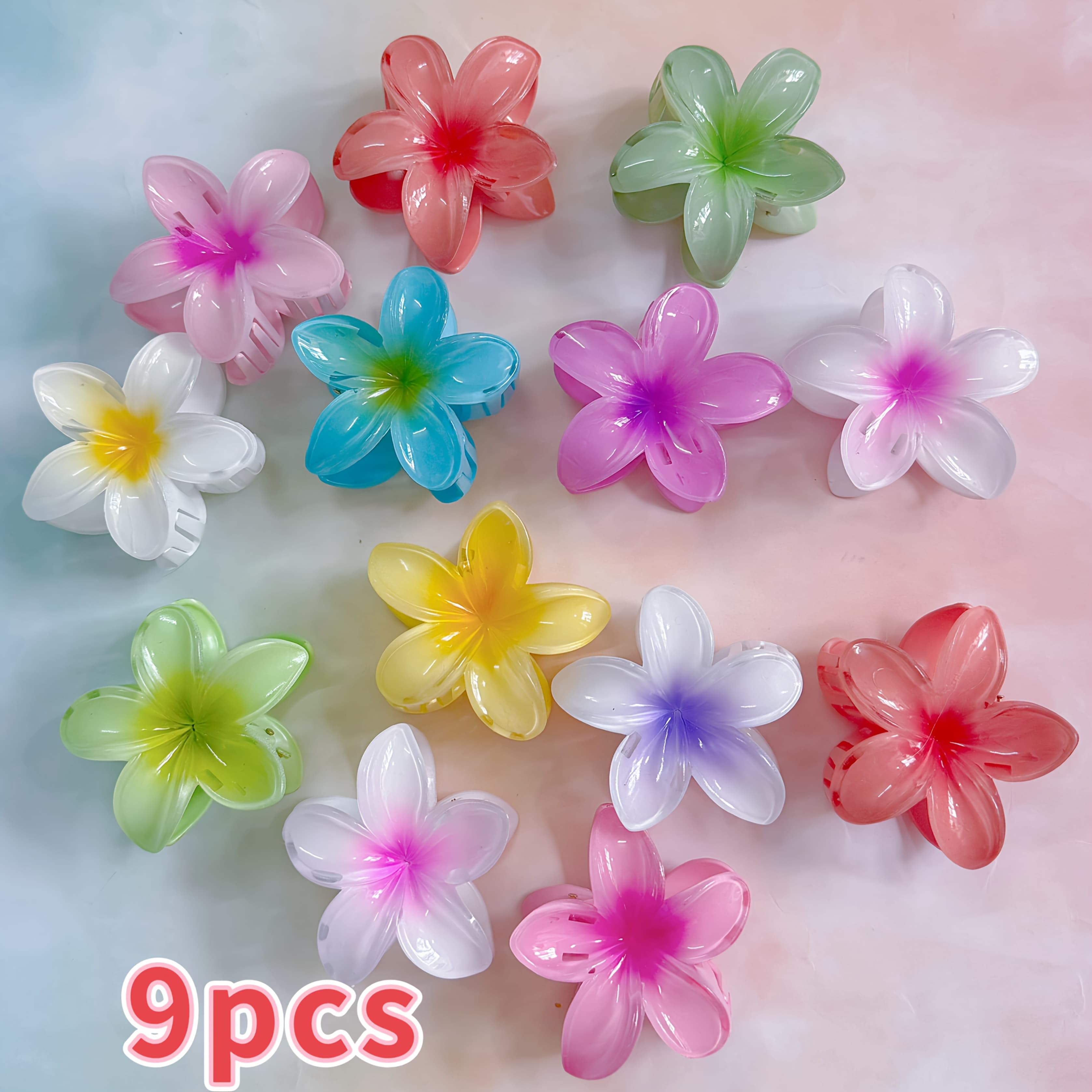TEMU 9pcs/4pcs Large Flower Hair Clips, Gradient Color Large Hair Clips, Suitable For Women' Wear, Headwear