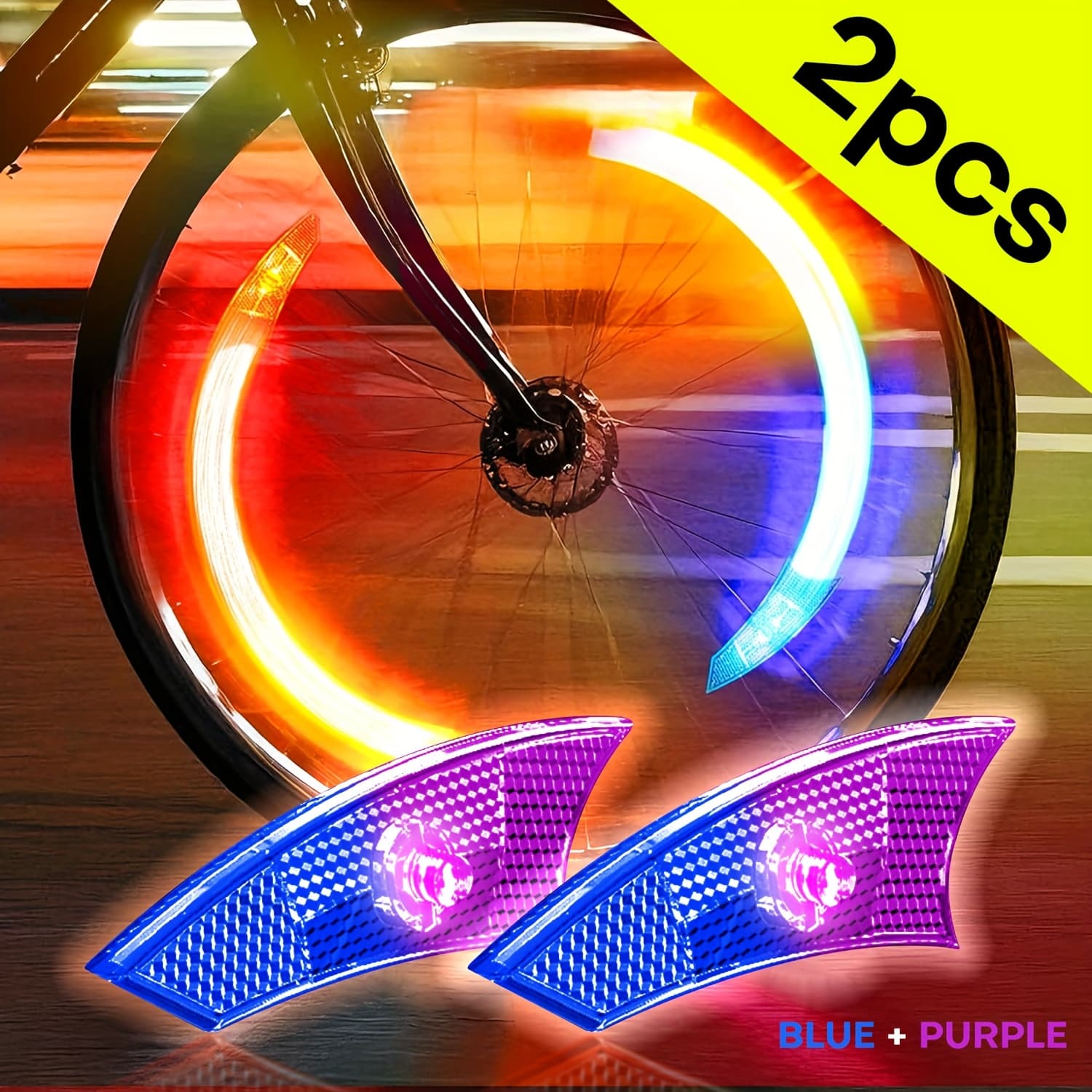 TEMU 1 Pack/2 Packbicycle Wheel Spoke Lights 1 Pack, Motion Sensor Bicycle Wheel Lights, Bicycle Wheel Colour Changing Decorative Lights, Best Gift For Cycling Enthusiasts!(blue-purple)