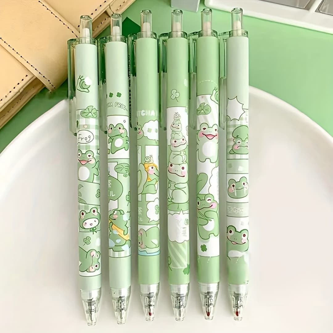 TEMU 6pcs 0.5mm Retractable Pen Black Ink Nib Gel Pen, Stationery, Writing Pens, Office Stationery, Smooth Writing, Holiday Gifts