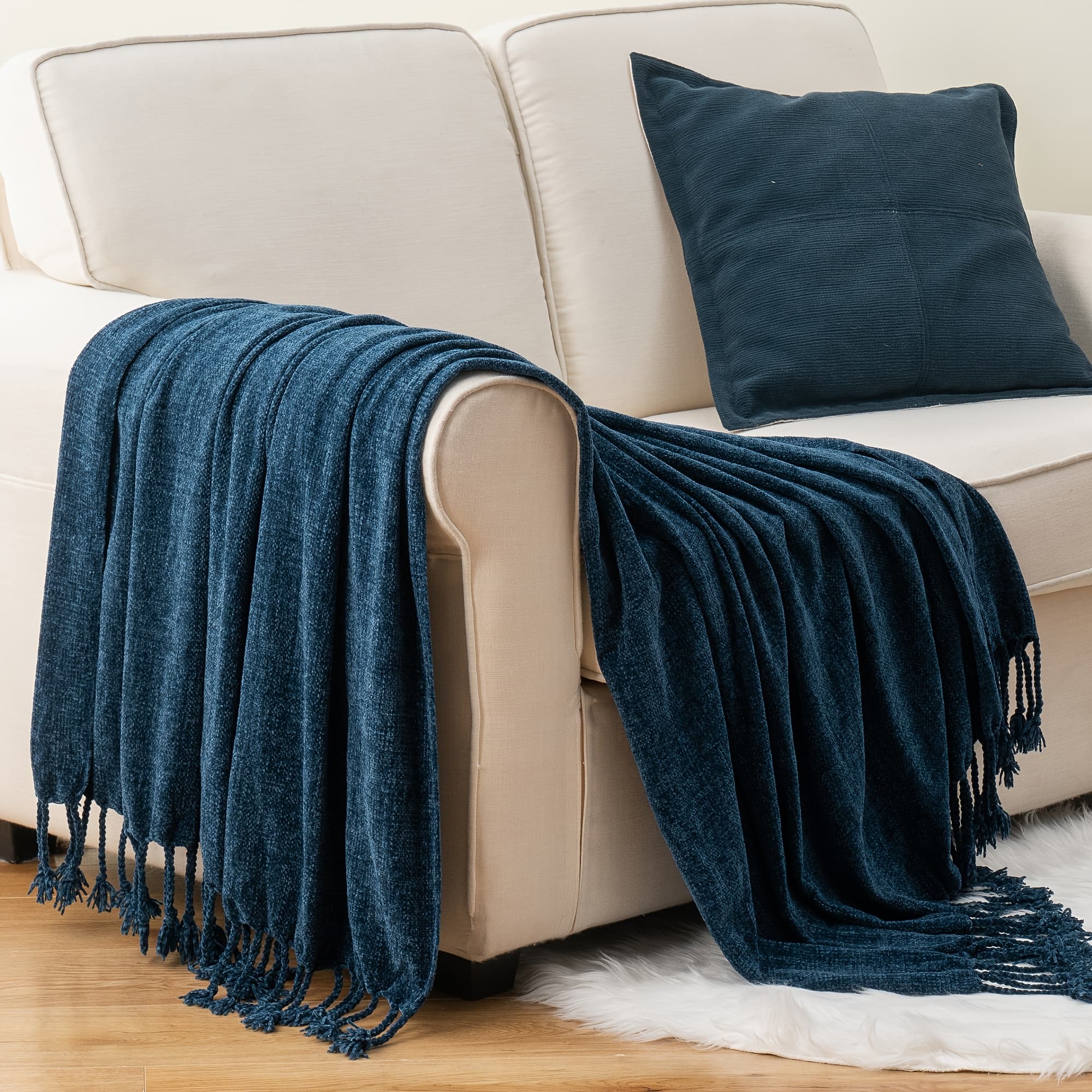 TEMU Decorative Fringe Throw Blanket For Sofa Home Decor, Chenille Throw Blanket For Couch, 50"x60"