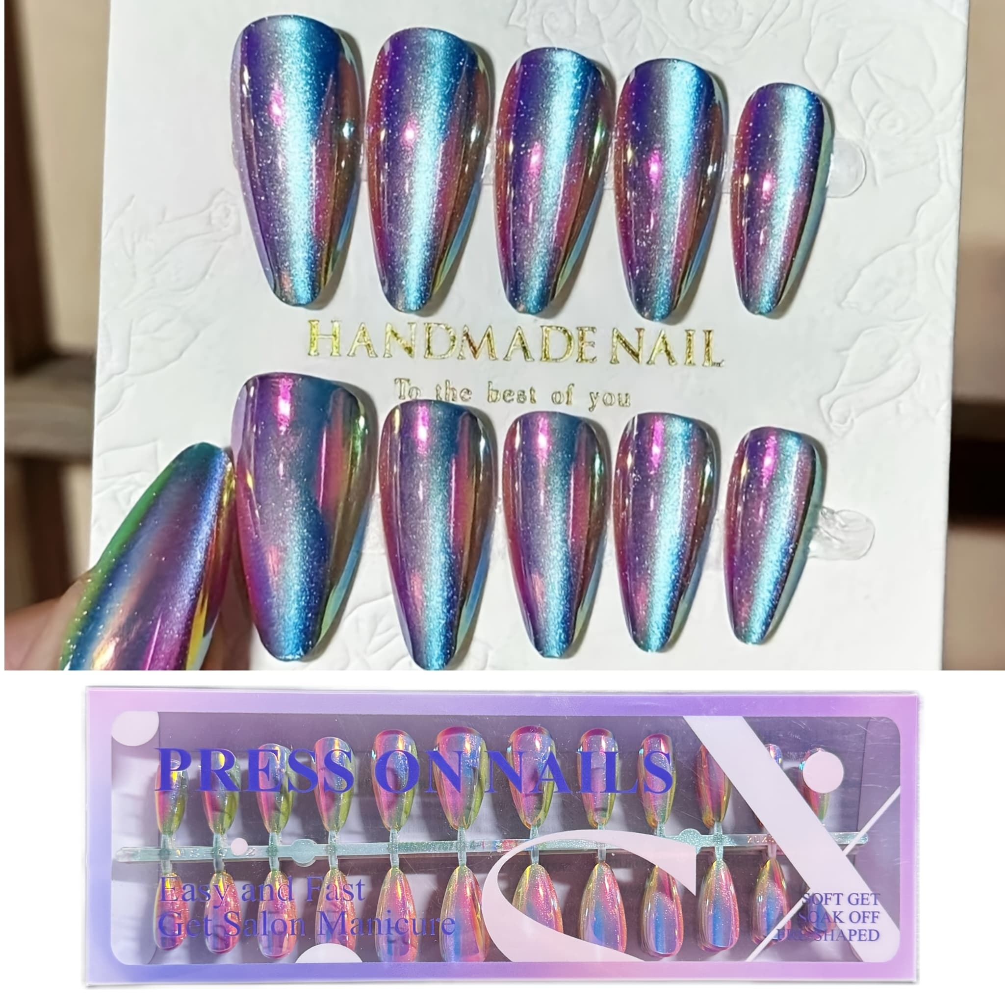 TEMU 120pcs Of -end Aurora Wear Nail - Blend Gradient With Blue You A Different Fingertip Art, Suitable For Perfect Nails For Ladies And