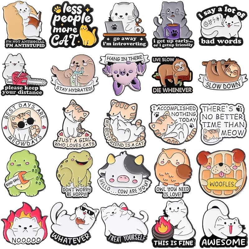 TEMU 25pcs New Cute Cat Frog Owl Small Animal Creative Fashion Decoration Metal Badge