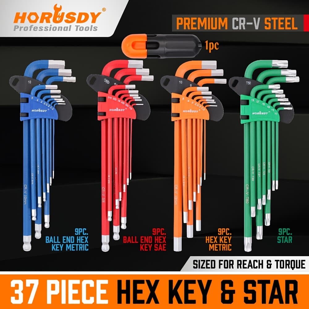 TEMU Horusdy 37pcs Hex Key Allen Wrench Set, Torx Key Tamper-proofing Sae & Metric Star Long Arm Ball End Hex Key Set, Allen Wrench Set