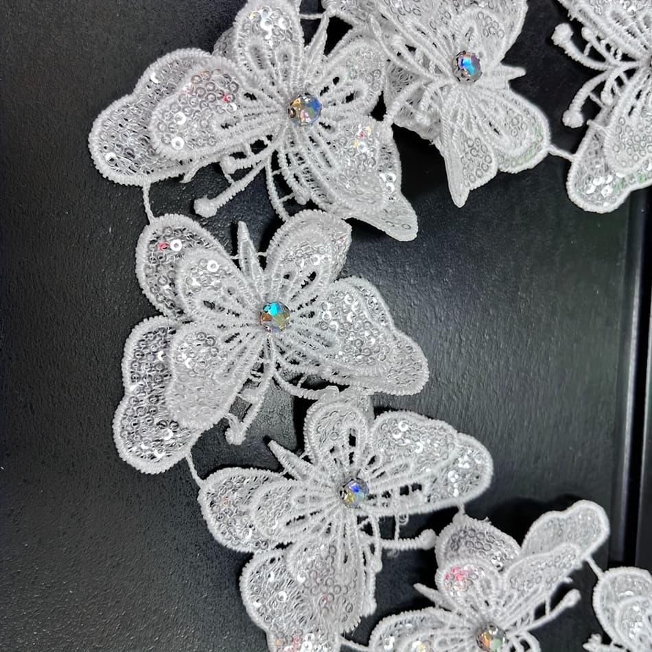 TEMU 36" White Sequin Embroidery Lace Trim With Rhinestones - Elegant Diy Craft Ribbon For Clothing, Hats, Shoes, Hair Accessories - Wedding Decor And Gift Wrapping, Lace Ribbon Decoration