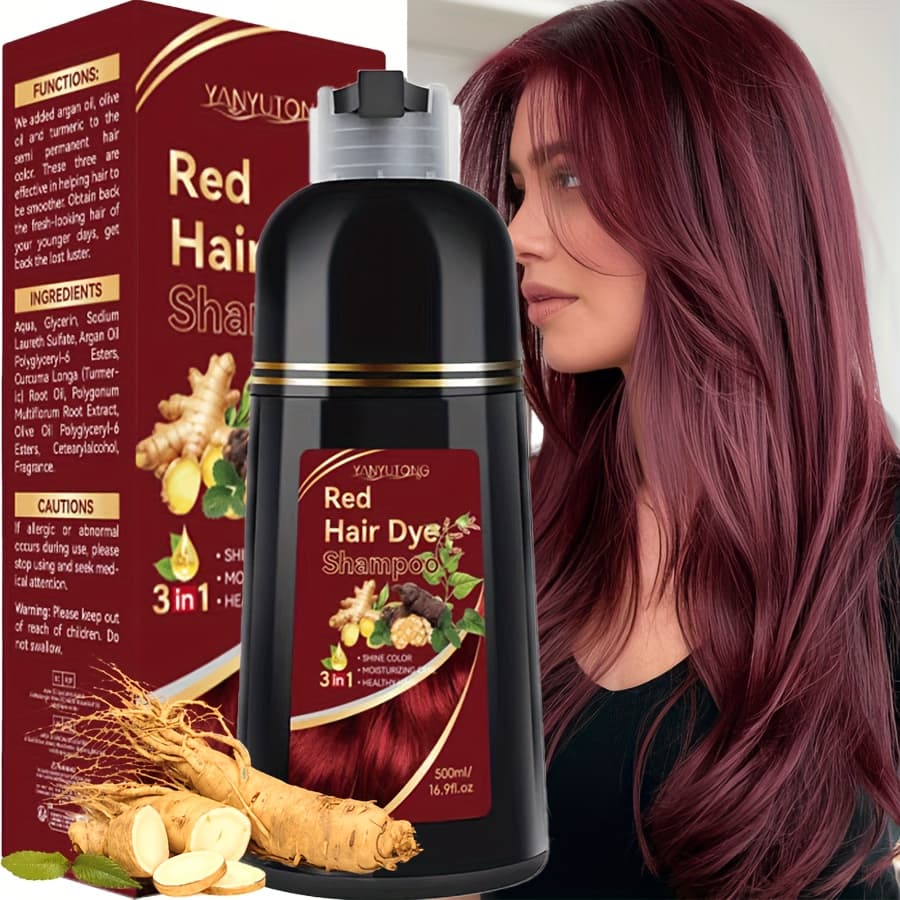 TEMU 500ml Hair Dye Shampoo With Natural Plant Pigments, To The Scalp, Quickly Covers Gray Hair. In : Burgundy, Brown, And . A Great Gift For Halloween And Christmas.
