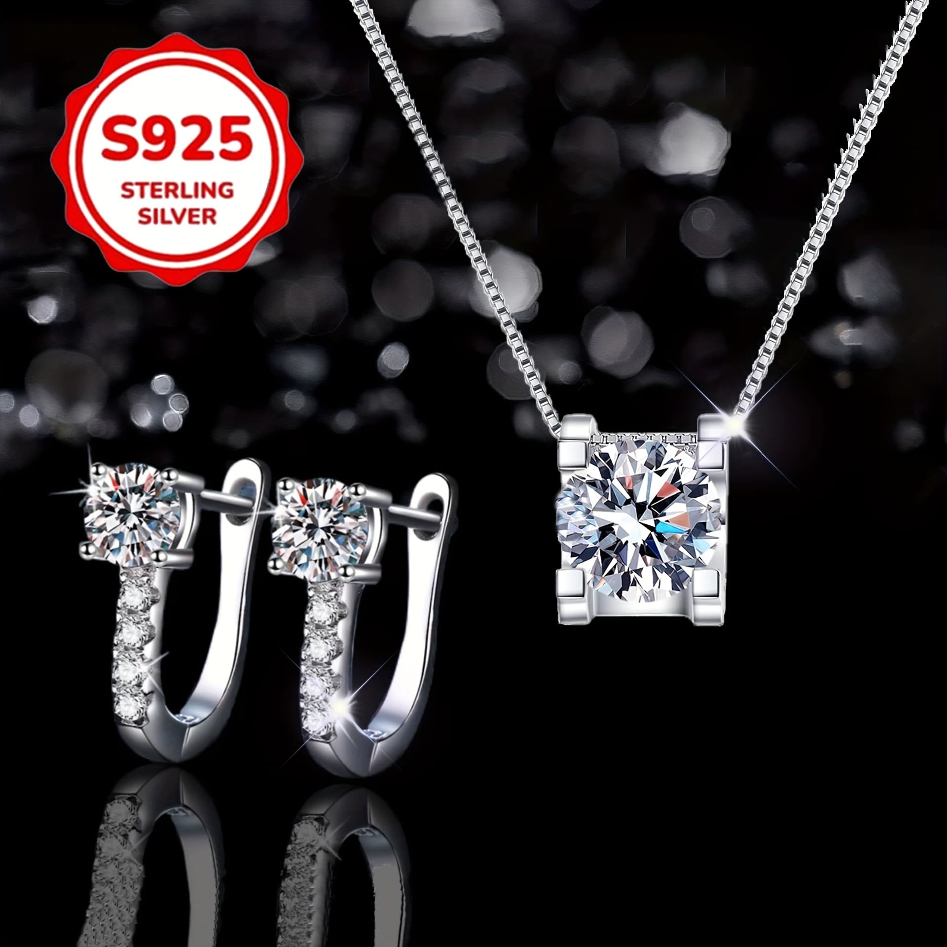TEMU 2pcs Set, Including 1 Pair Of Earrings And 1 Pendant Necklace, Exquisitely Carved 925 Silvery Color Birthday Girlfriend Gift Party, Suitable For Daily Wear And Gifts For