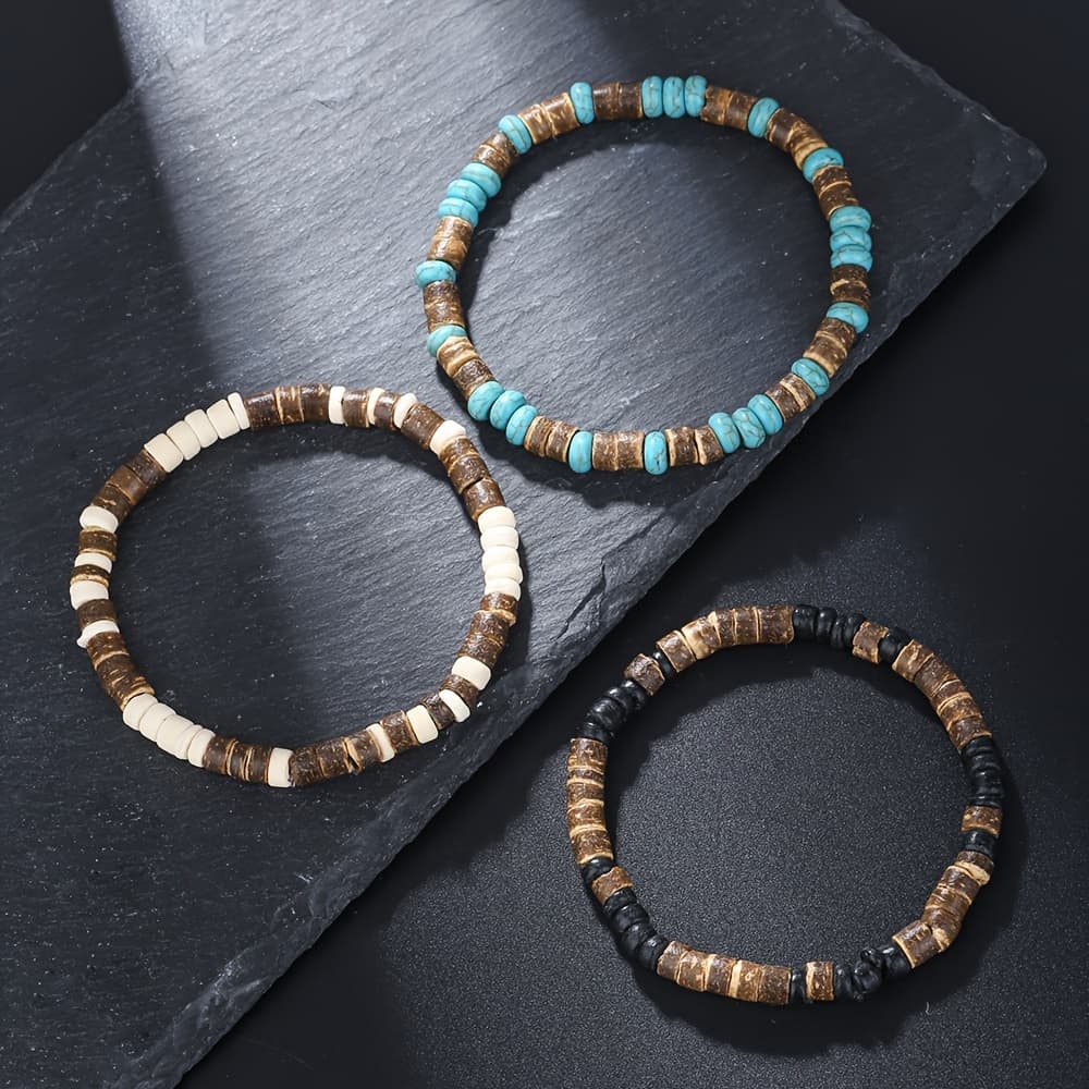 TEMU 5pcs Easy Turquoise Wood Bead Bracelet For Men, Trendy And Fashionable, High-end Coconut Shell Bead Bracelet For Men