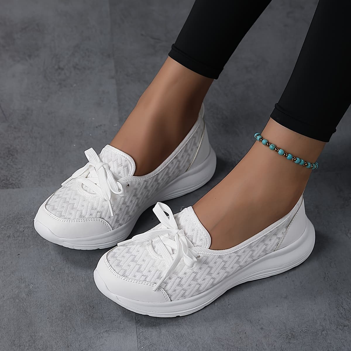 TEMU Women' Breathable Sneakers - Lightweight Low-top Lace-up Round-toe Shoes With Sole, Casual - White Sneakers Suitable For Work, Casual Attire & Athletics, Women Shoes