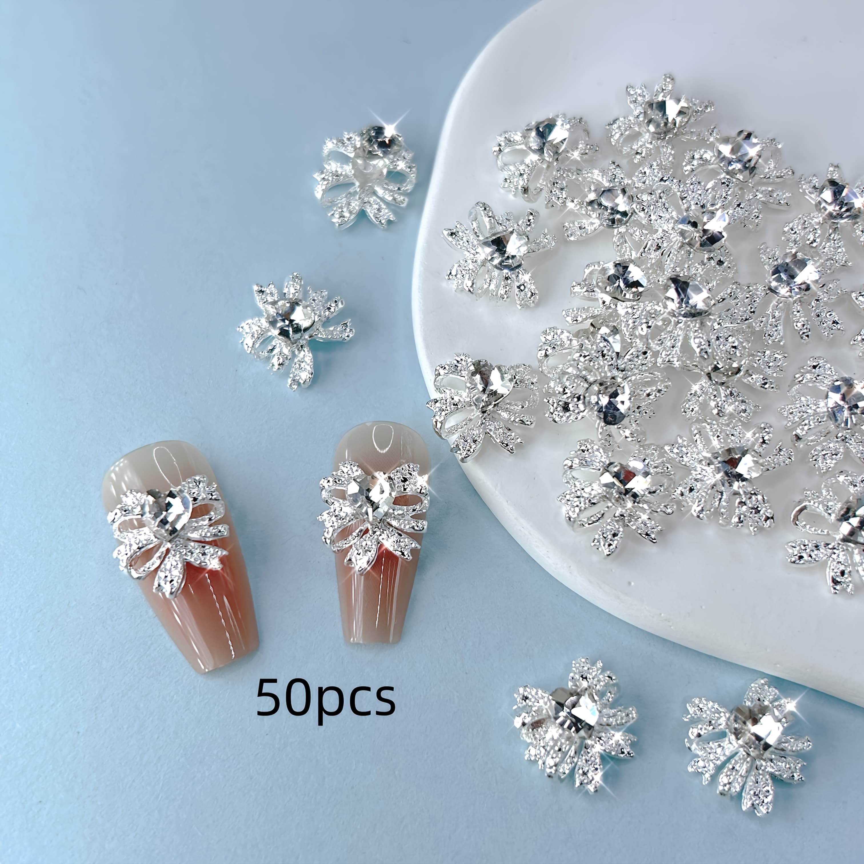 TEMU 50pcs Heart-shaped Metal Nail Decoration Set - Alloy Nail Art Additions For Women And, Unscented Manicure Supplies