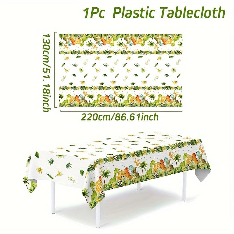 TEMU 1pc Dinosaur Birthday Party Tablecloth - Design With Cartoon Dinosaurs, Disposable Plastic Table Cover For ' 1st Birthday, Shower, Or Gender Reveal Decorations, Dinosaur Party Supplies
