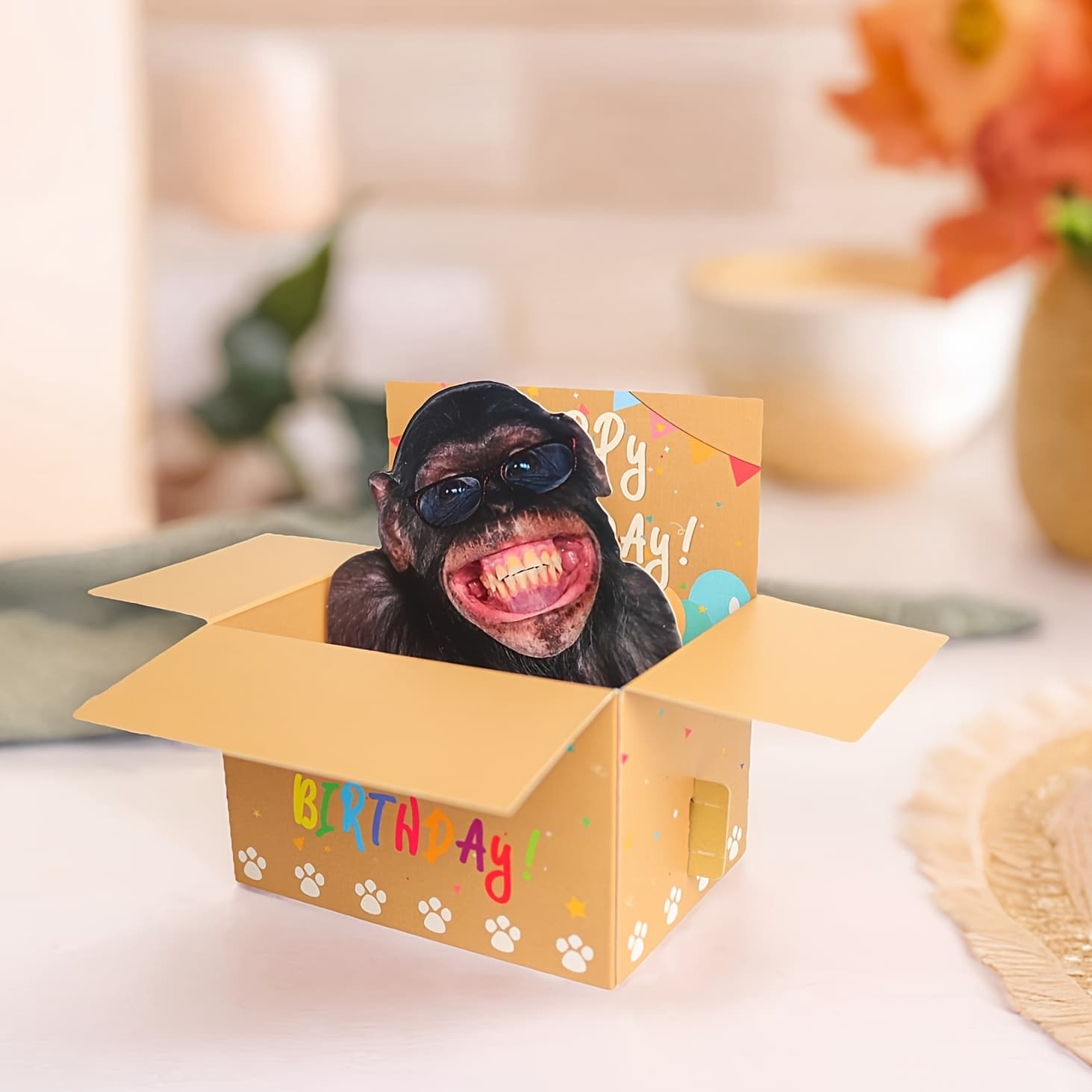 TEMU 1pc Delicate Humorous Gorilla 3d Card,hilarious Happy Birthday Pop Up Card With Space For Writing On The Back And , Party Invitation Card, Home Decor