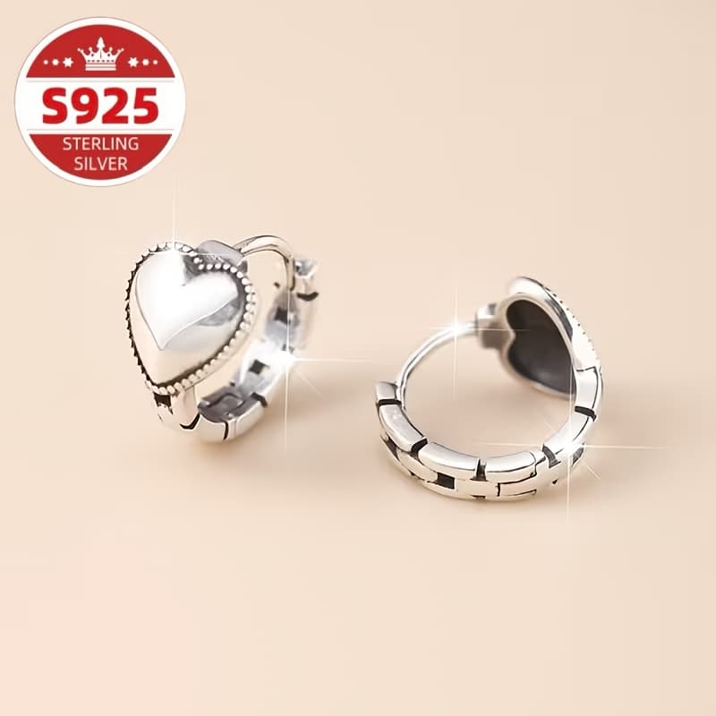 TEMU S925 Pure Silvery Women's Earrings, New Retro Heart-shaped Women's Earrings, Fashionable And Elegant, Suitable For Daily Wear, Christmas, New Year's Day, Valentine's Day Gift