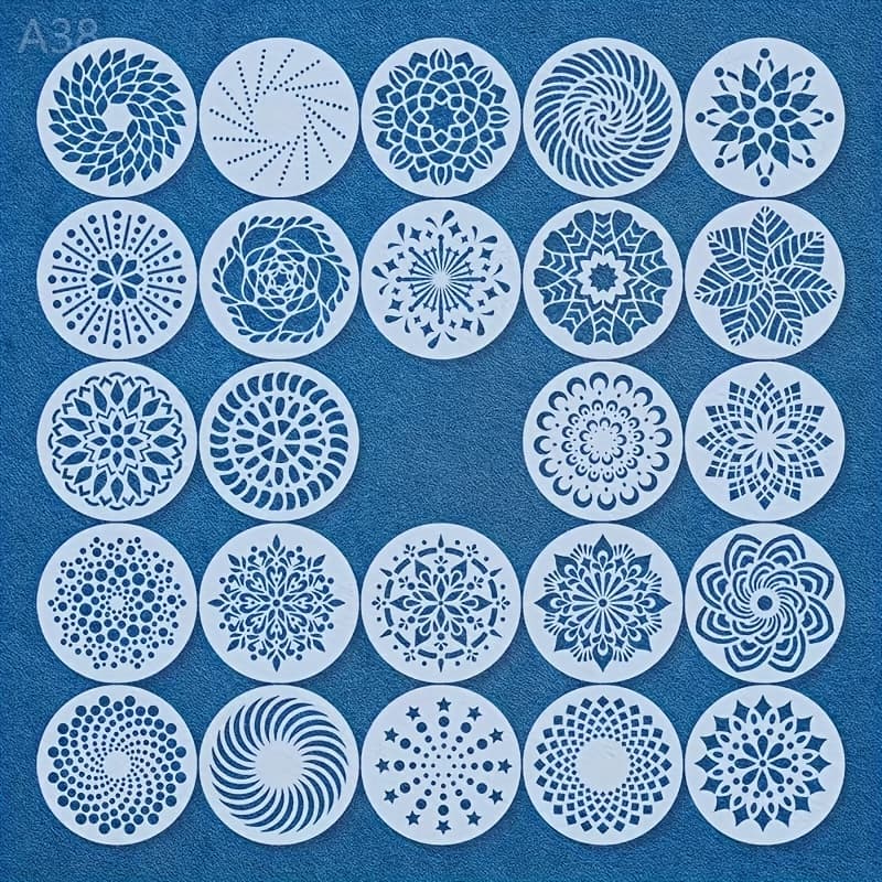 TEMU Set Of 24 Large Mandala Dot Painting Stencils Measuring 3.94 Inches - Pet For Art Templates Suitable For Artistic Drawing, Painting, And Crafting - White Reusable Designs For Artists And Crafters