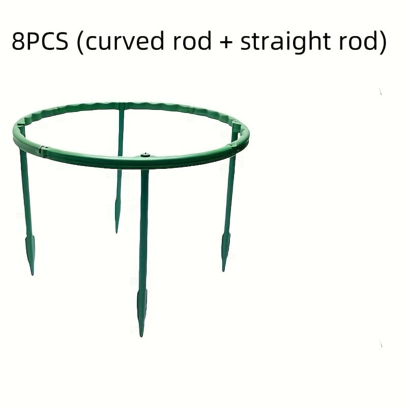TEMU Flexible 8-pack Adjustable Half Circle Plant Support Stake Rings - Garden Tomato Cage For Climbing Flowers And Indoor Plants, Green Plastic Plant Stakes & Cages Set With Fixed Height