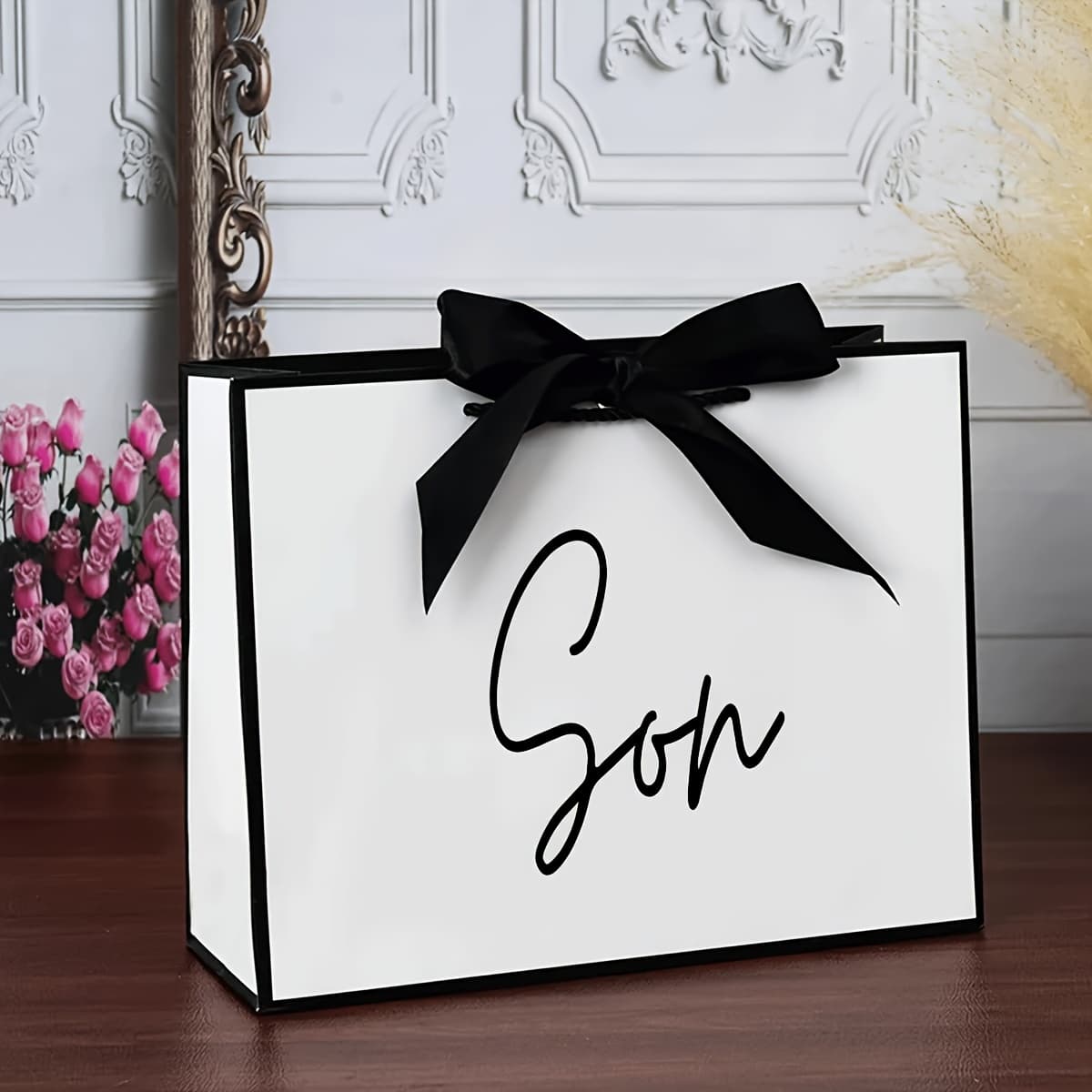 TEMU 1 Paper Shopping Bag With Ribbon, Lightweight And Foldable, For , Christmas Gifts, Birthday And Thanksgiving Paper Gifts