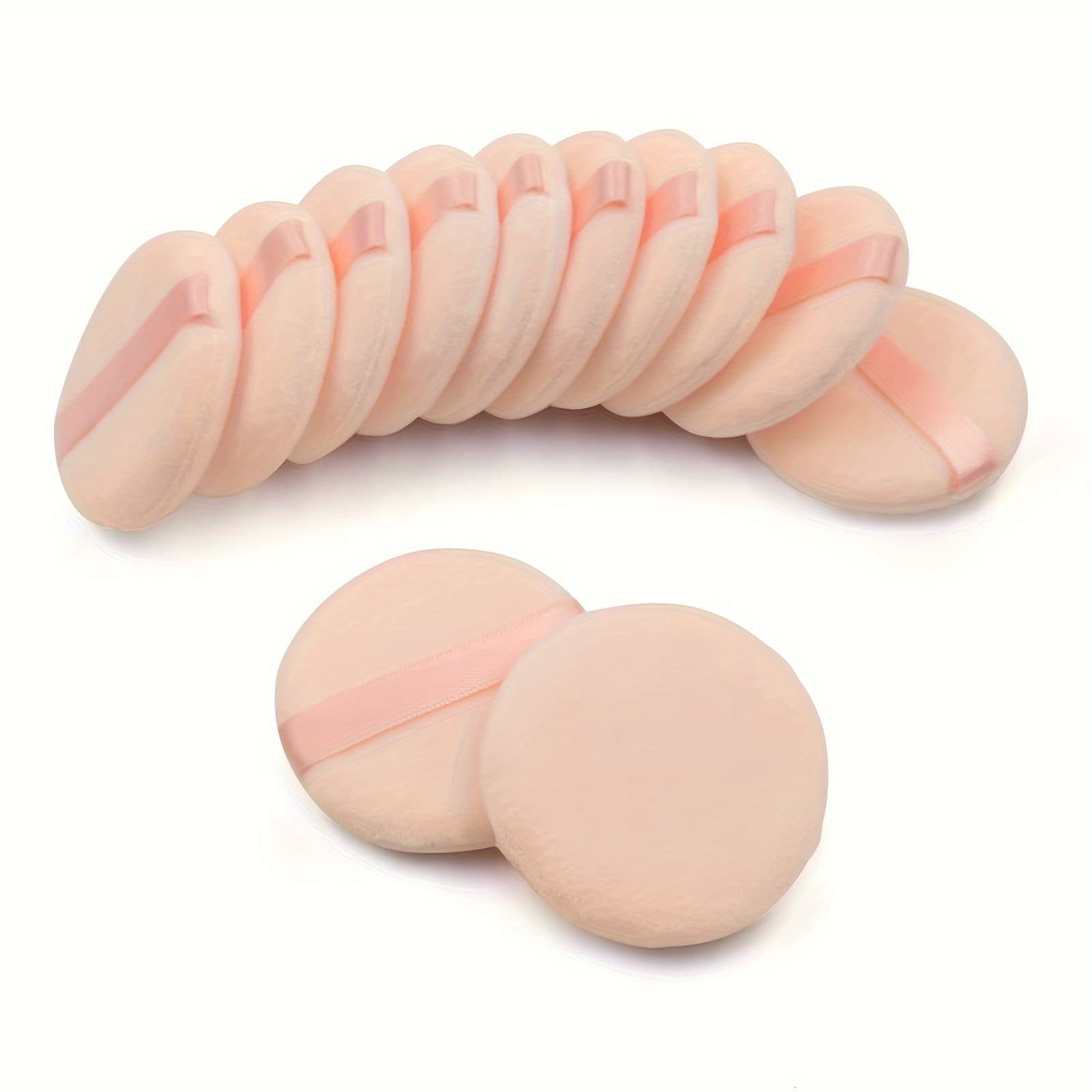 TEMU 12pcs Puff Makeup Sponges, Velour Face , Round Fluffy , Suitable For Loose Powder And Foundation, Nude Color