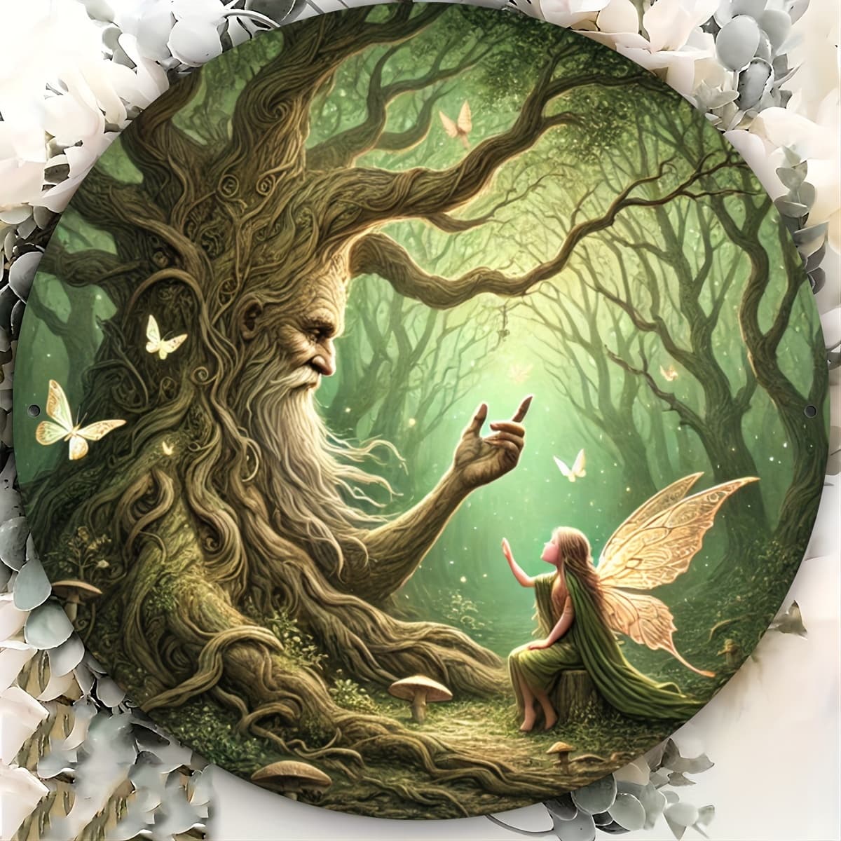 TEMU 1pc Rustic Fairy Round Aluminum Wall Art, Vintage Style, Uv & Scratch-resistant Metal Sign - Whimsical Forest Scene With Figures, Ideal For Home, Office, Garden Decor, Easy To Hang, Outdoor Decor