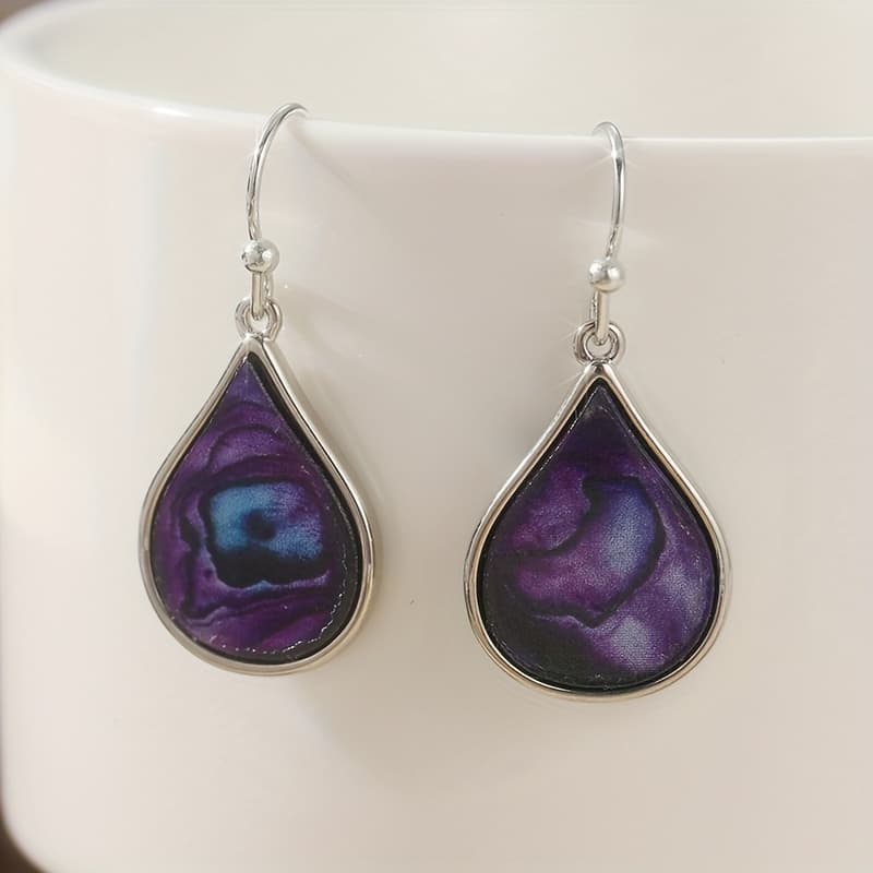 TEMU Handcrafted Copper Purple Retro Water Drop Pendant Earrings Suitable For - Elegant Vintage Dangle Jewelry, K Plated Teardrop Earrings For, Holiday & Wear, Christmas Gift, Vacation Accessories