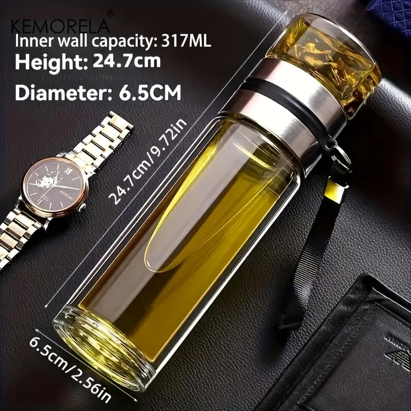 TEMU 1pc Kemorela Glass Tea Brewing Bottle - Leak-proof With Water Separation Chamber, Tea Cup For Loose Tea, Tea Bags, For, Travel, Camping, - & Glass, Multi-